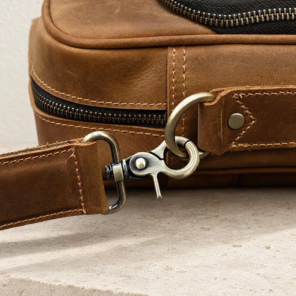 Mousqueton et attache de bandoulière du cartable