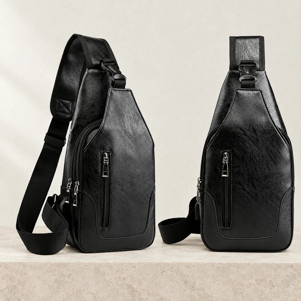 Sac bandoulière homme noir vu de face et de dos
