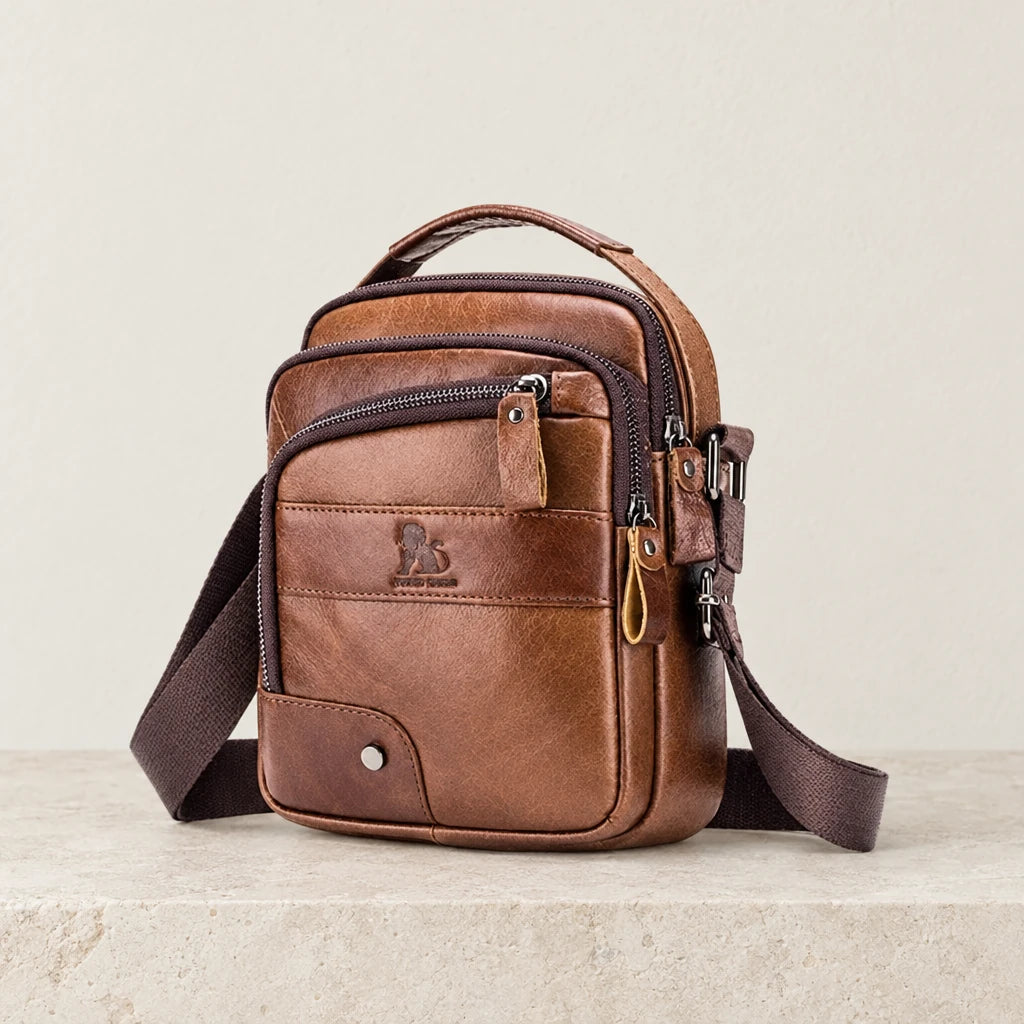 Sacoche bandoulière homme pour papiers en cuir marron