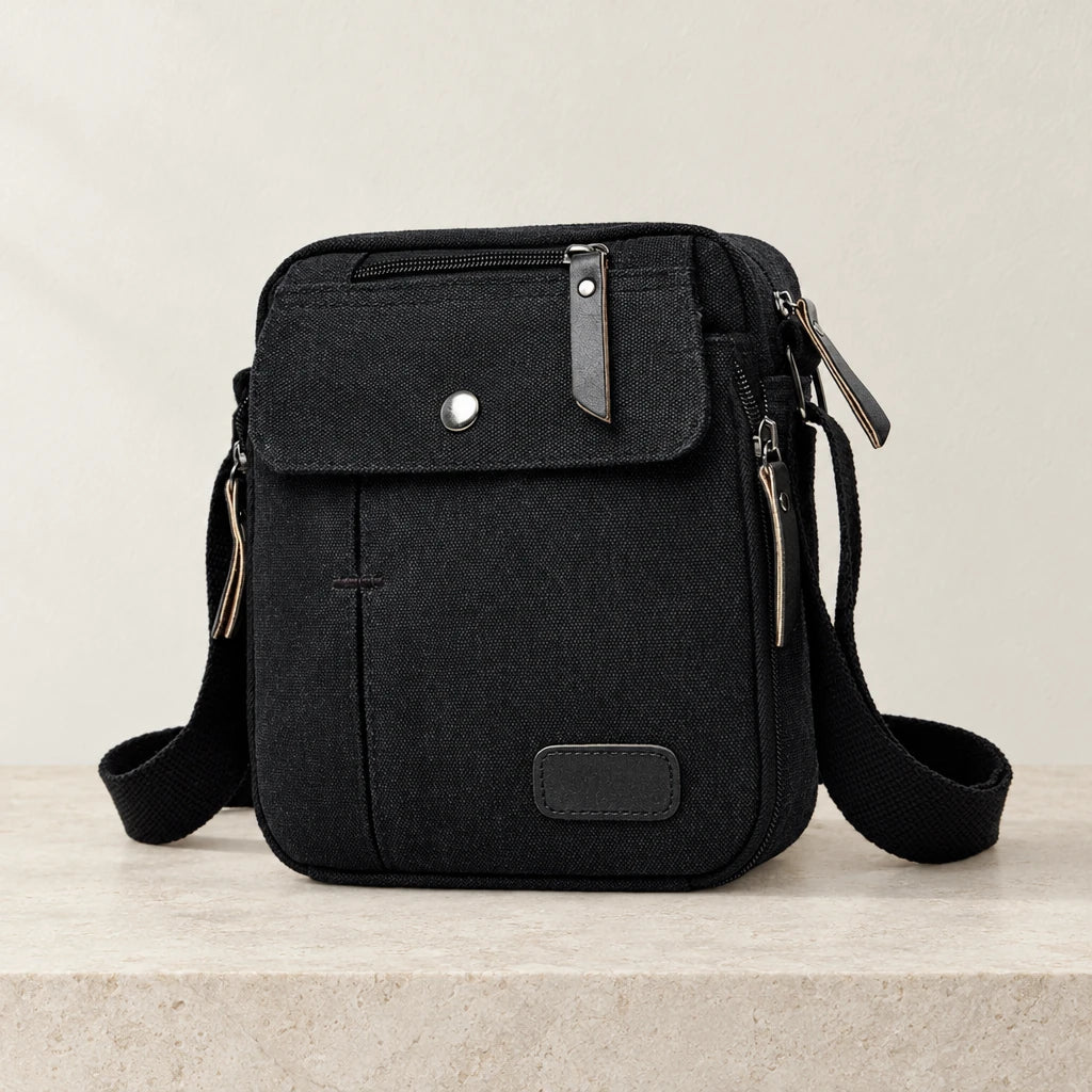 Sacoche bandoulière homme en toile Oxford noire