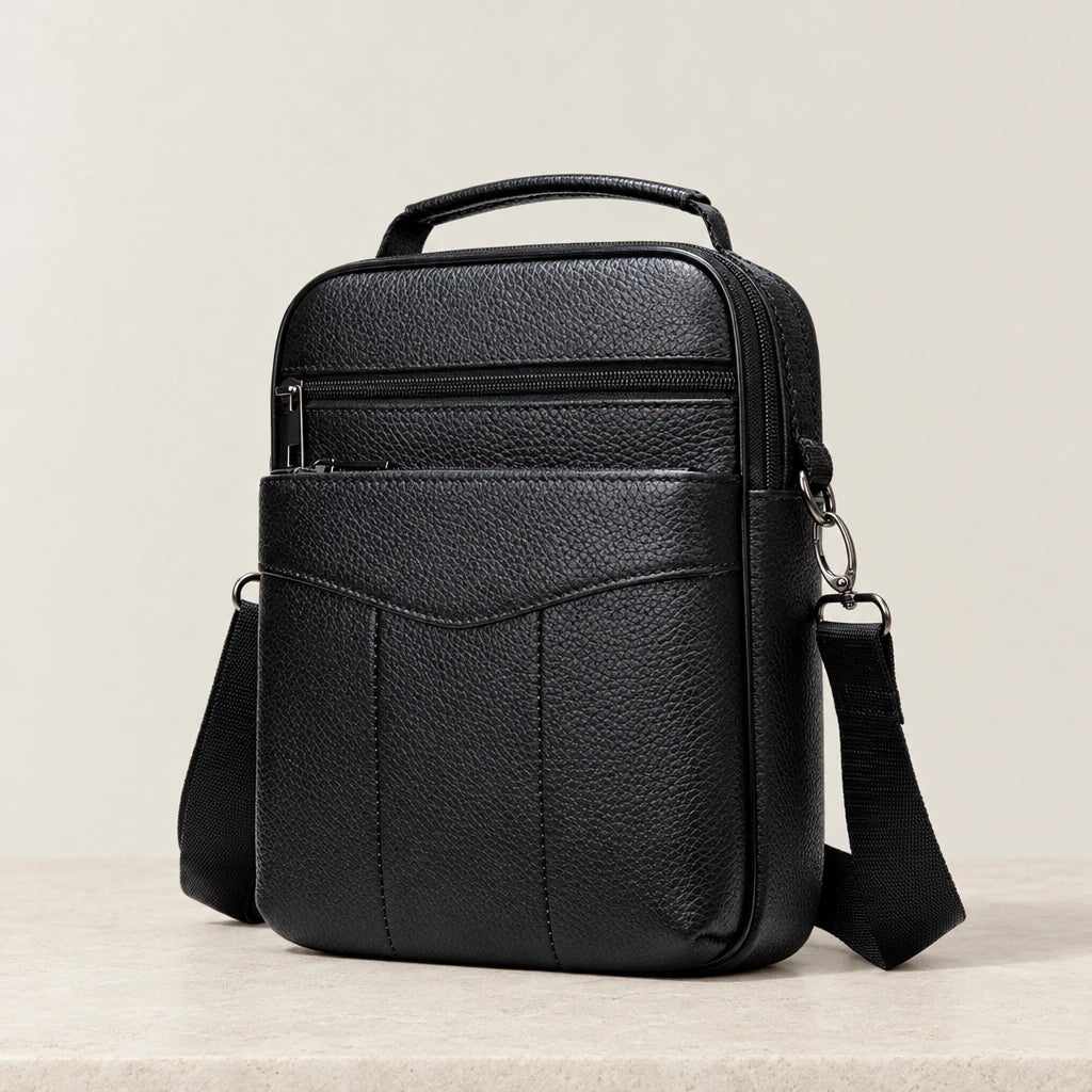 Sacoche bandoulière homme pour le travail en cuir noir