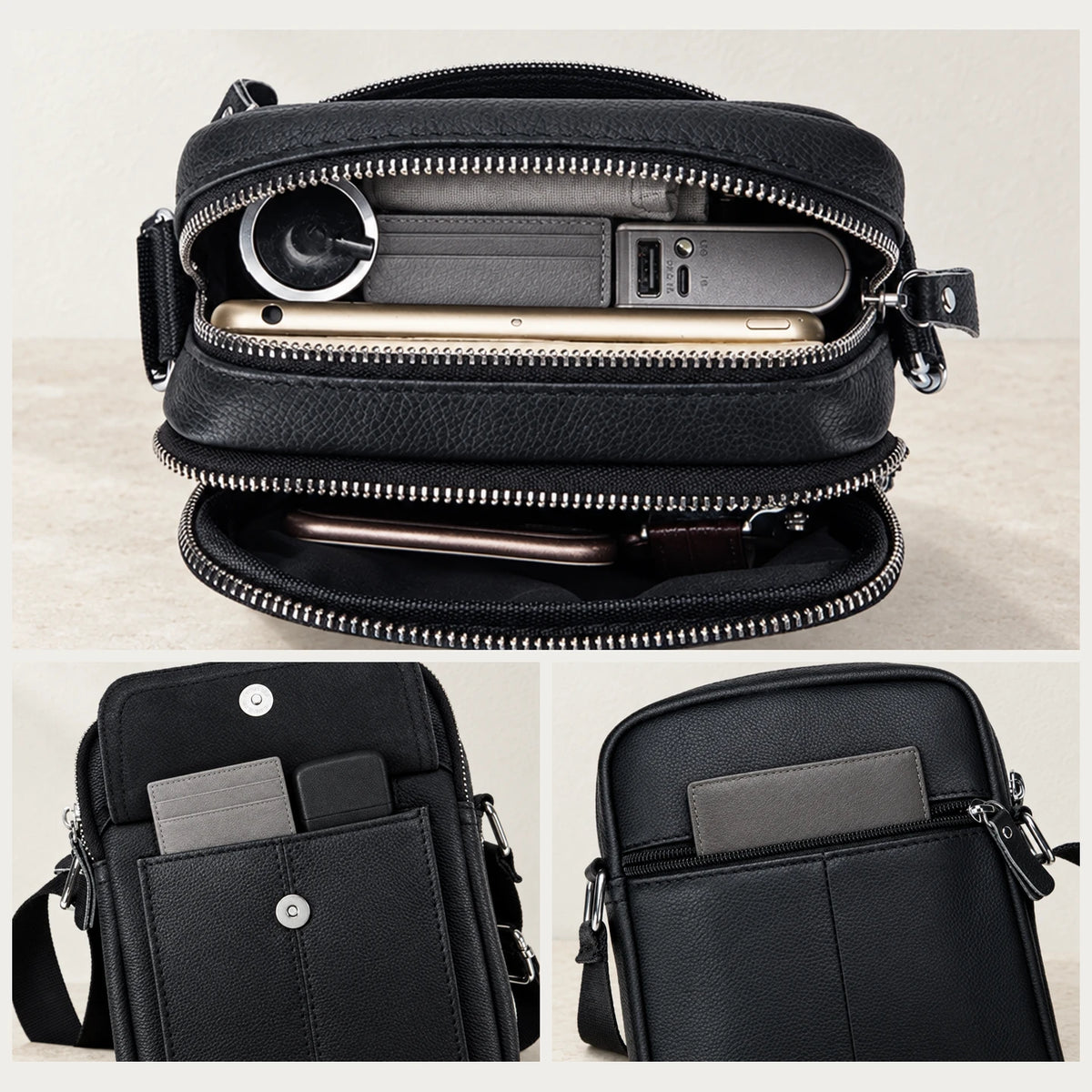 Rangements de la sacoche homme cuir : compartiments et poches