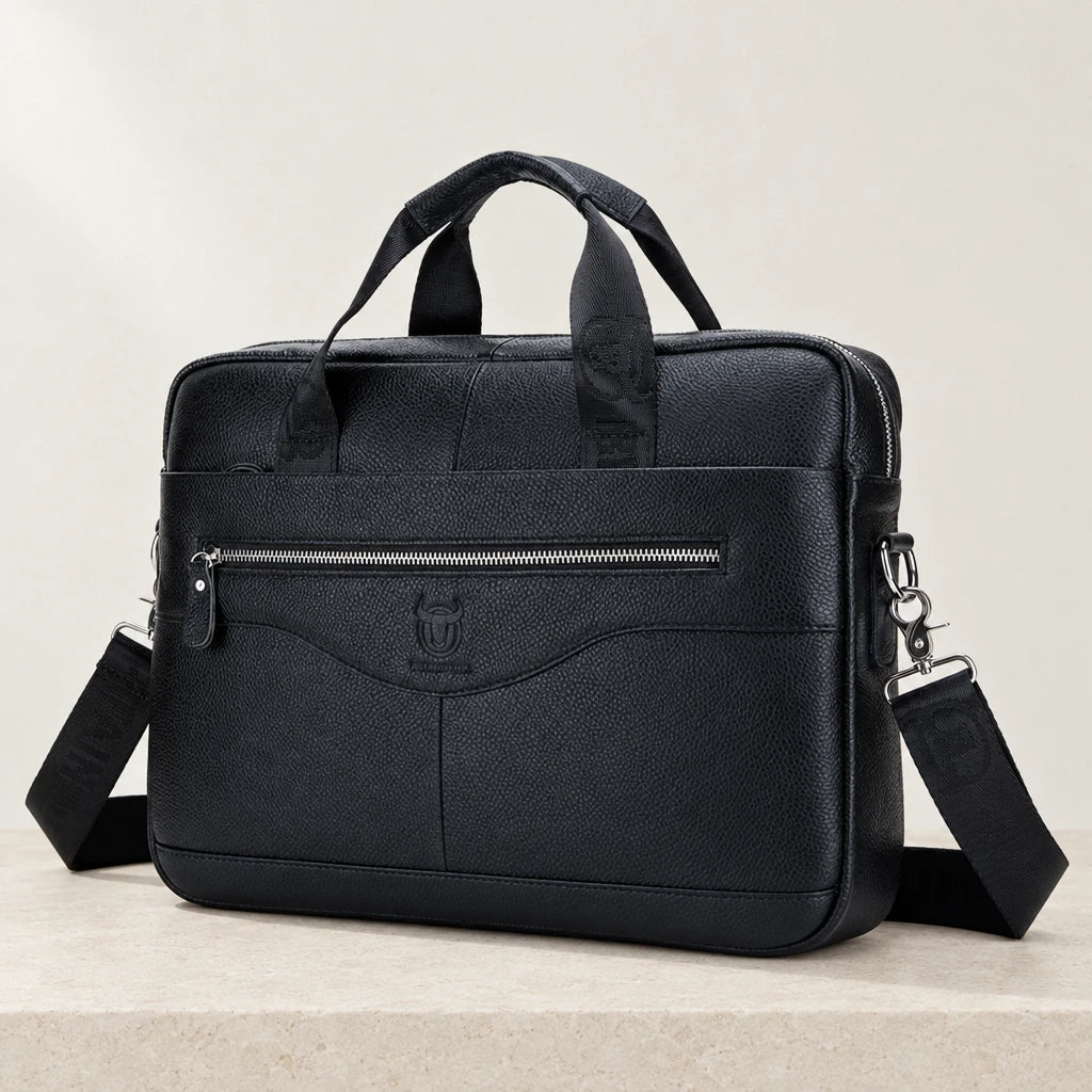 Sacoche travail homme en cuir noir