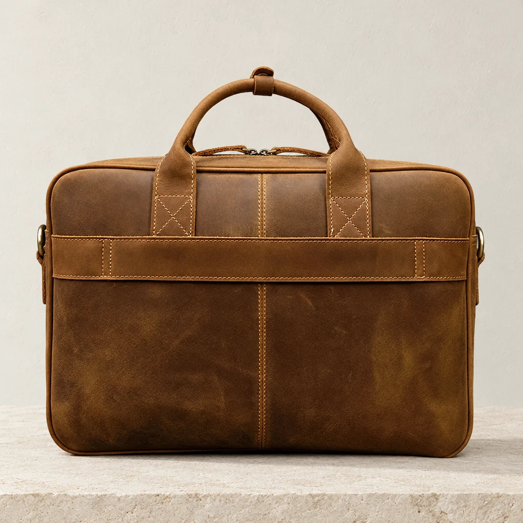 Dos du cartable homme en cuir marron