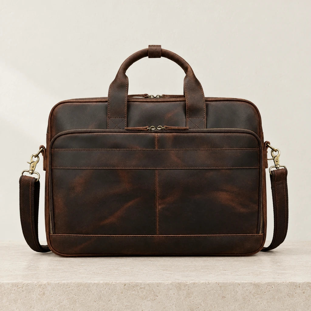 Cartable homme en cuir marron foncé