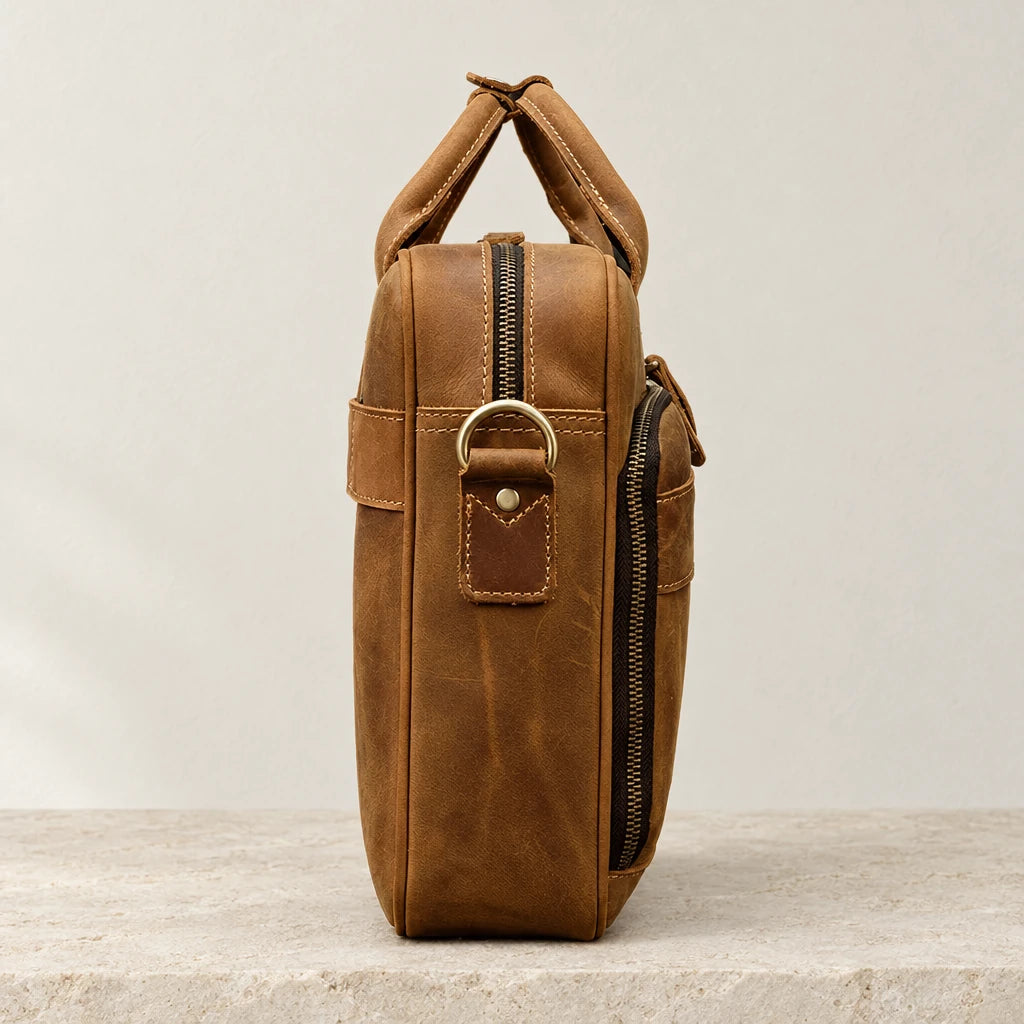 Profil du cartable homme en cuir marron
