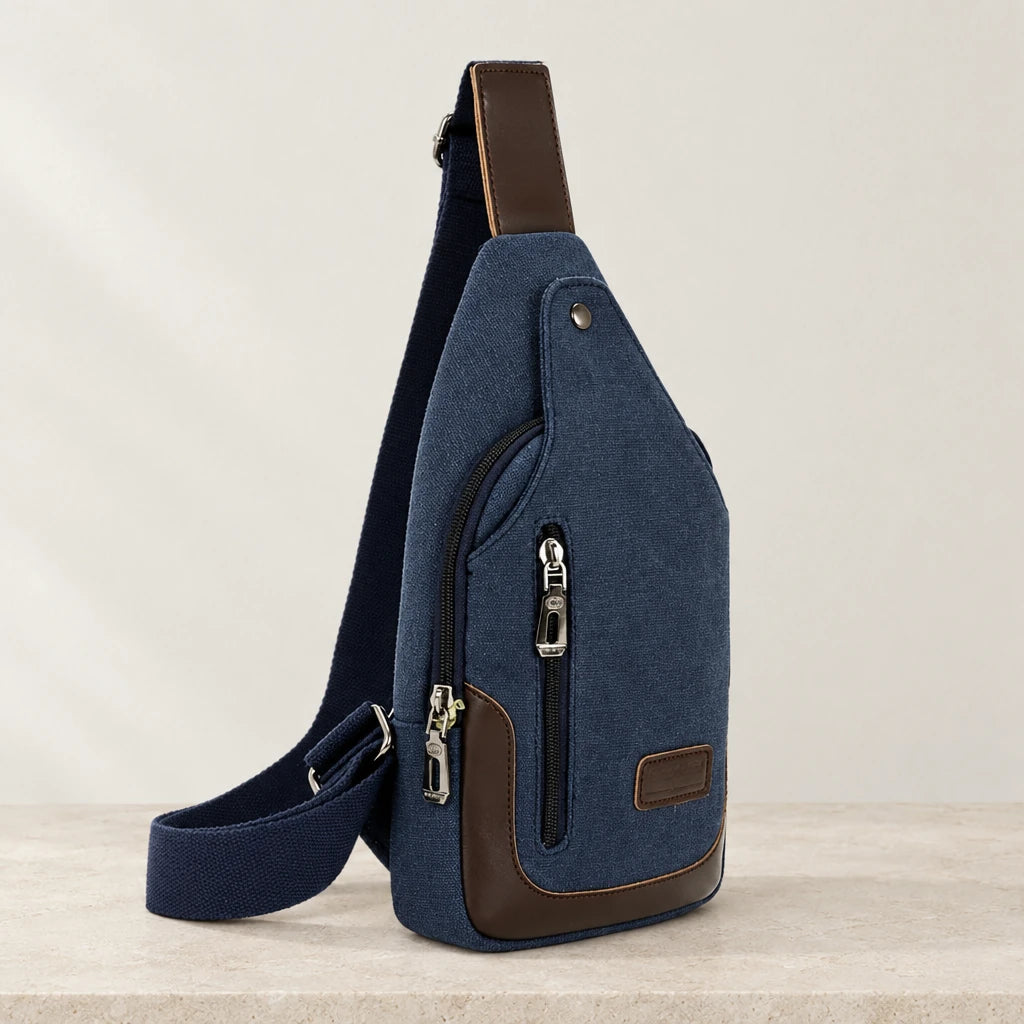 Petite sacoche homme en toile bleue