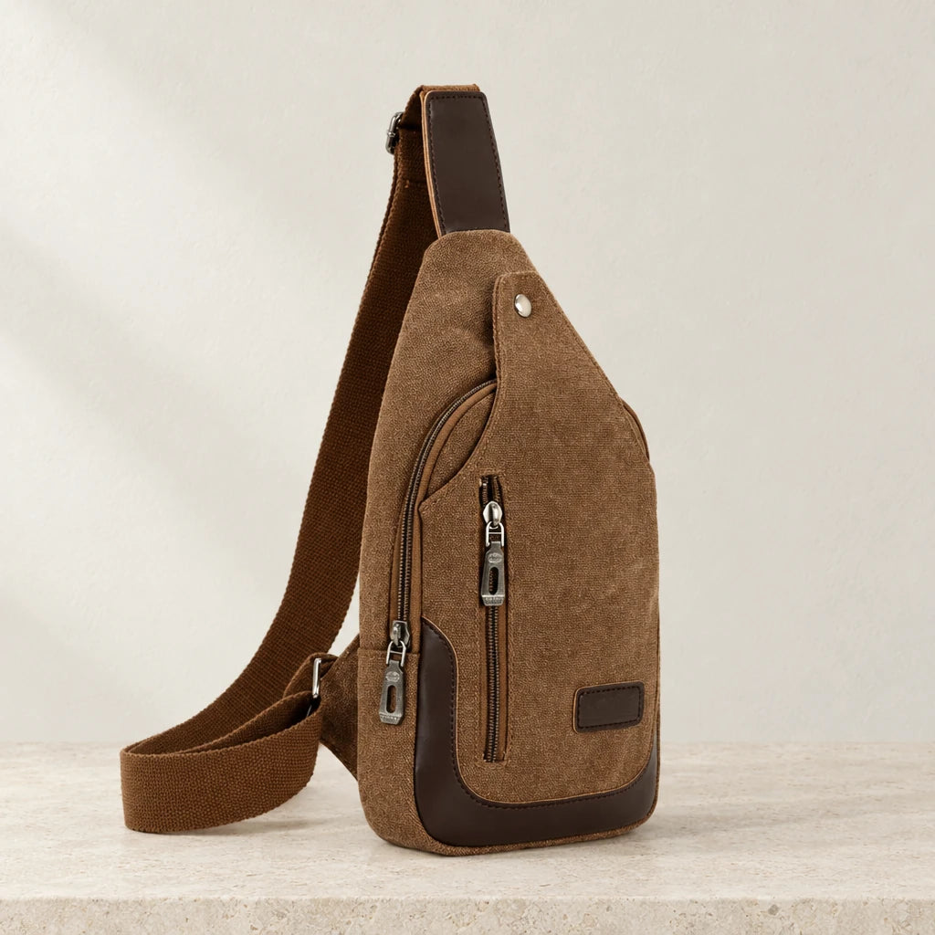 Petite sacoche homme en toile marron