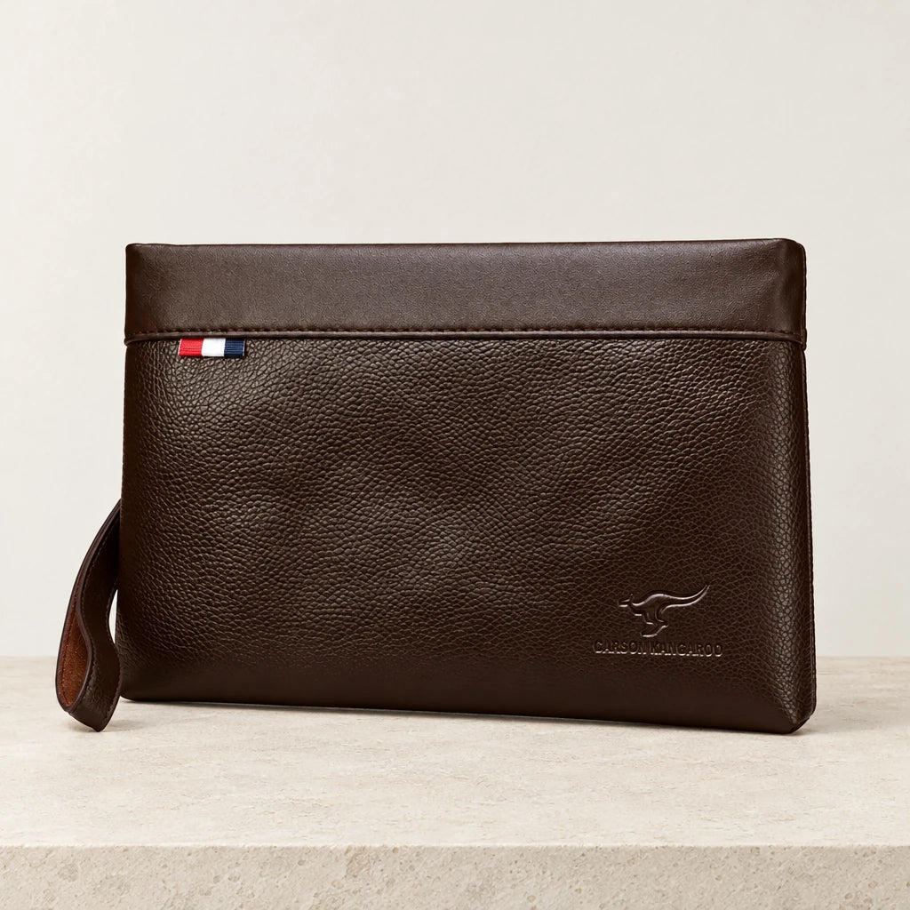 Pochette homme marron avec dragonne