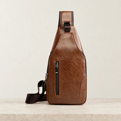 Sac bandoulière homme marron avec port USB