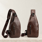 Sac bandoulière homme marron foncé vu de face et de dos