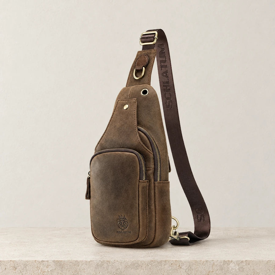 Sacoche bandoulière homme en cuir vieilli marron
