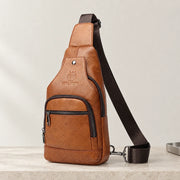 Sacoche bandoulière homme en cuir marron, format vertical avec port USB
