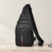 Sacoche bandoulière homme noire format vertical, liseré bleu blanc rouge