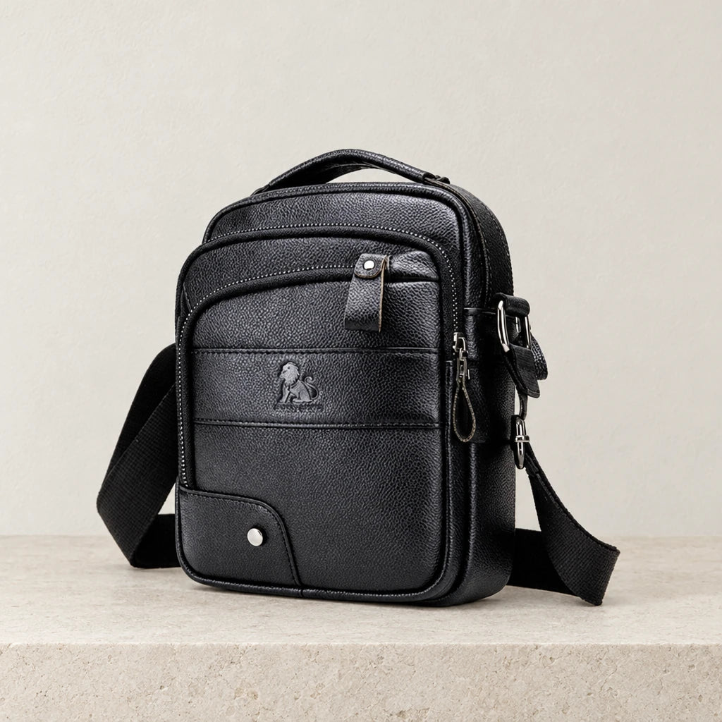 Sacoche bandoulière homme pour papiers en cuir noir