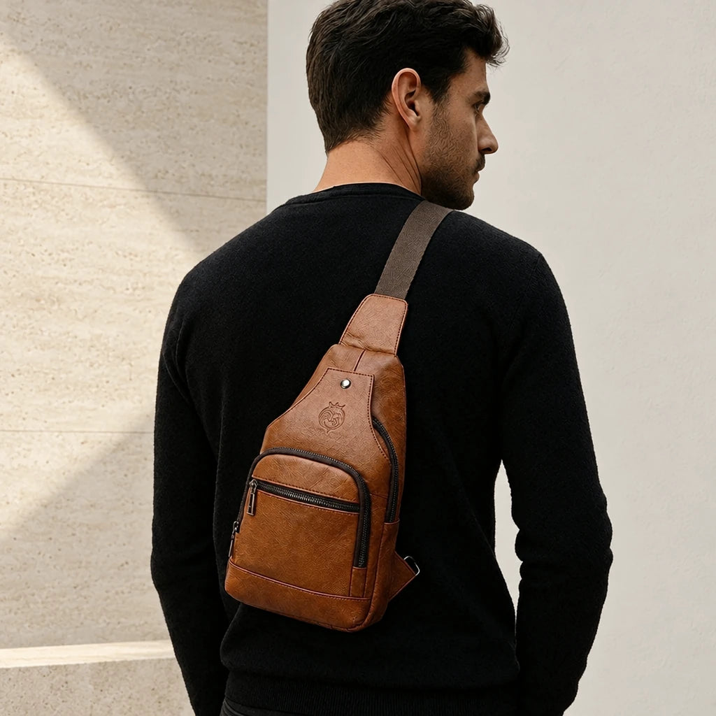 Sacoche bandoulière homme marron portée dans le dos