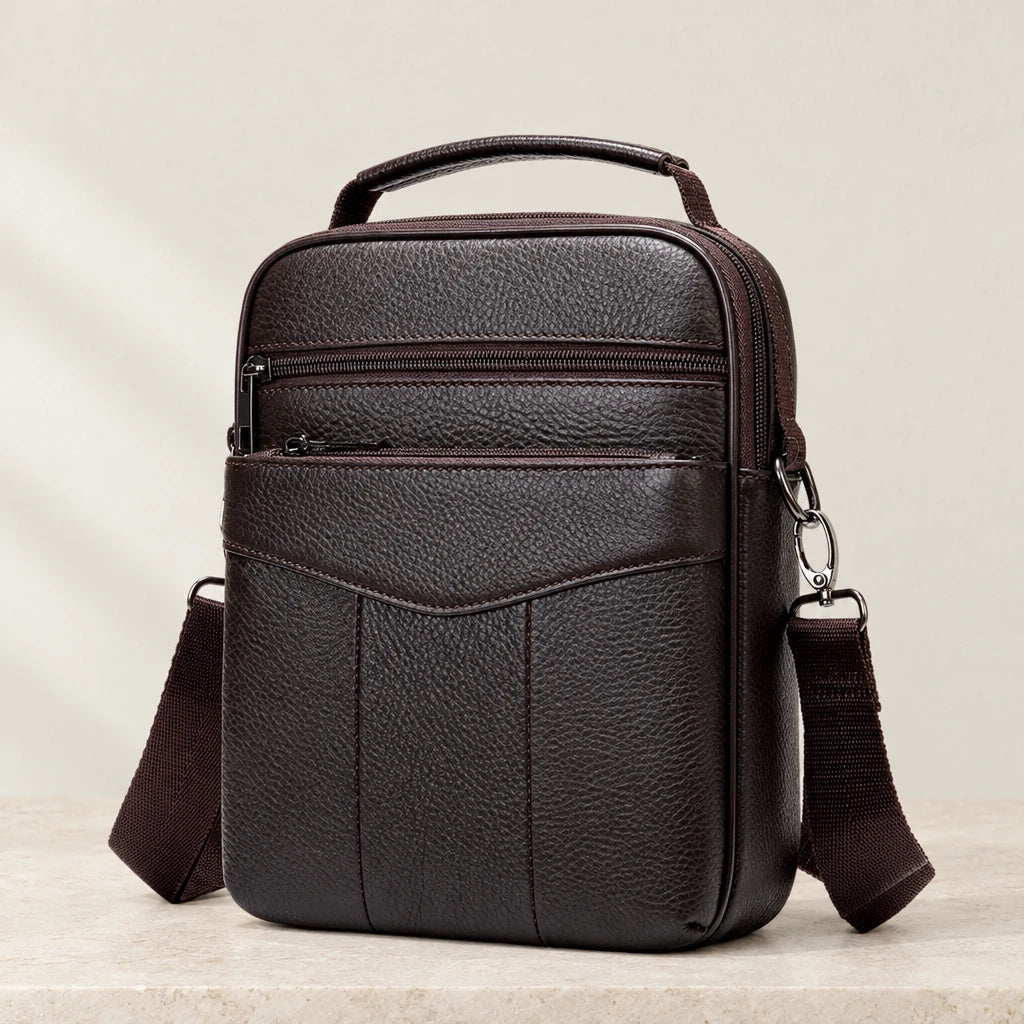 Sacoche bandoulière homme pour le travail en cuir marron foncé