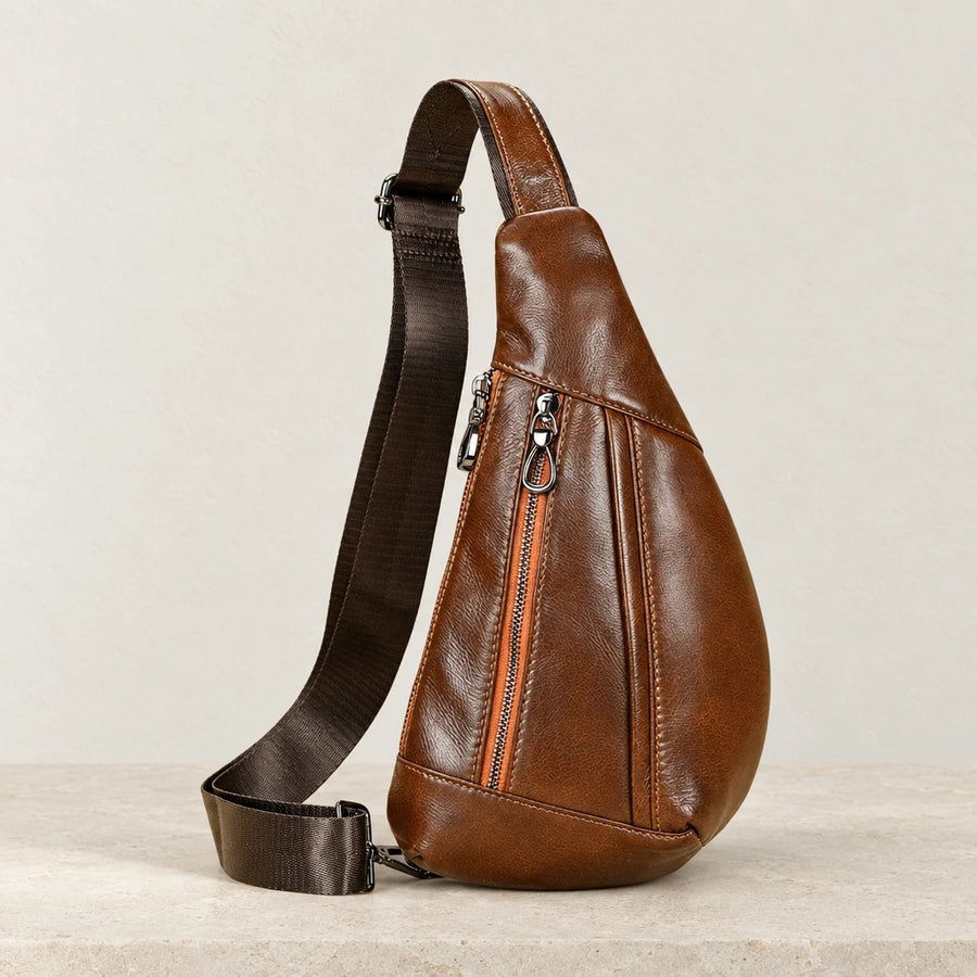 Sacoche bandoulière homme urbaine en cuir marron clair