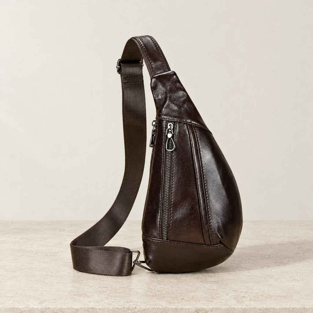 Sacoche bandoulière homme urbaine en cuir marron foncé