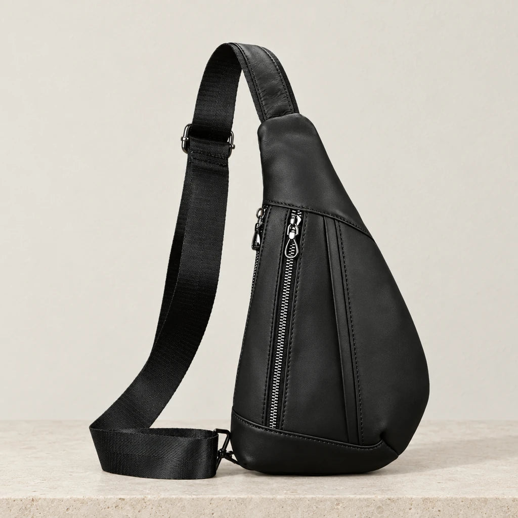 Sacoche bandoulière homme urbaine en cuir noir
