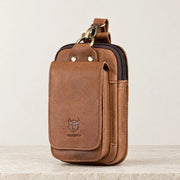 Sacoche ceinture homme en cuir camel avec mousqueton
