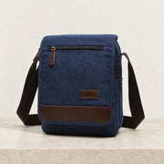Sacoche homme en toile avec rabat bleue, taille moyenne
