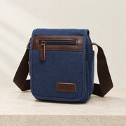 Sacoche homme en toile avec rabat bleue, petite taille