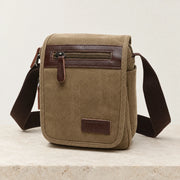 Sacoche homme en toile avec rabat camel, petite taille