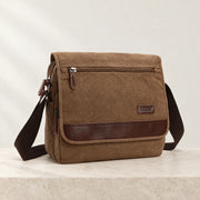 Sacoche homme en toile avec rabat marron, grande taille
