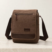 Sacoche homme en toile avec rabat marron, taille moyenne