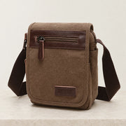 Sacoche homme en toile avec rabat marron, petite taille