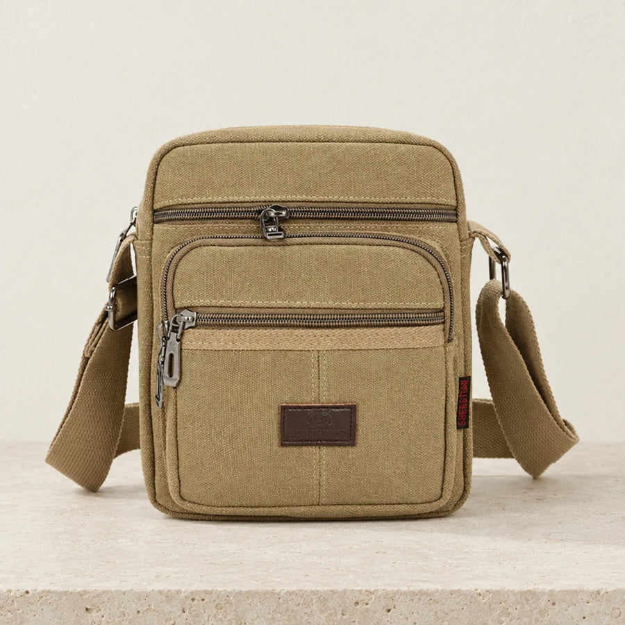 Sacoche pour homme en tissu beige multi poches