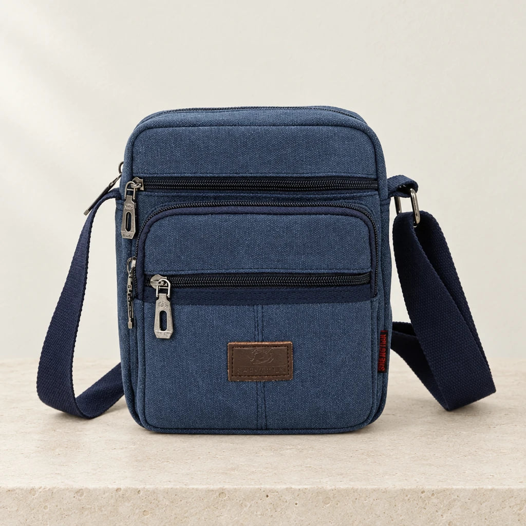 Sacoche pour homme en tissu bleu