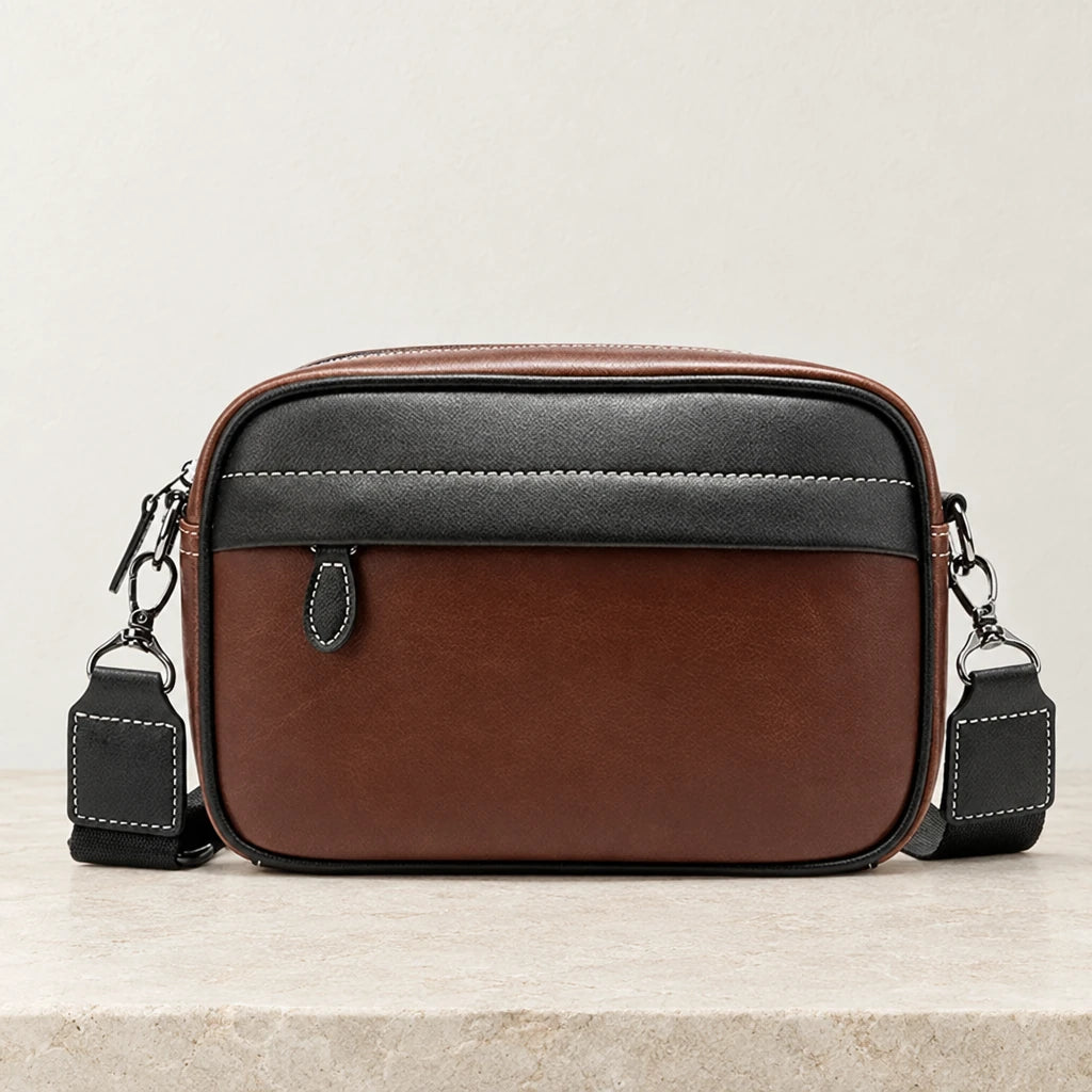Sacoche rectangulaire homme bicolore marron et noire