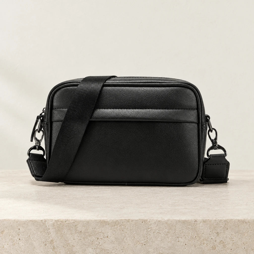 Sacoche rectangulaire homme noire avec sangle large