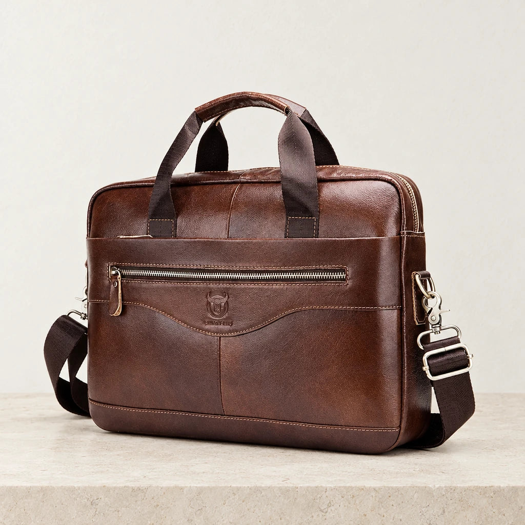 Sacoche travail homme en cuir marron pour ordinateur
