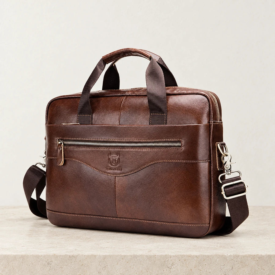 Sacoche travail homme en cuir marron pour ordinateur