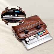 Sacoche de travail ouverte avec ordinateur et rangements